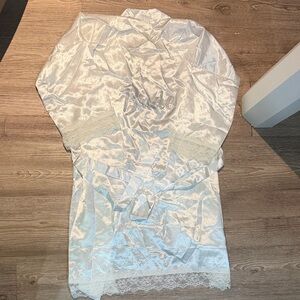 Satin Lace Trim Bridal Robe - White